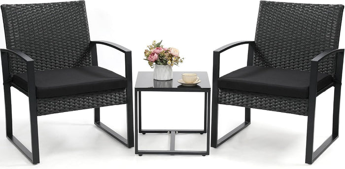 Murago Outdoor 3-Piece Wicker Bistro Set, Patio Conversation Set