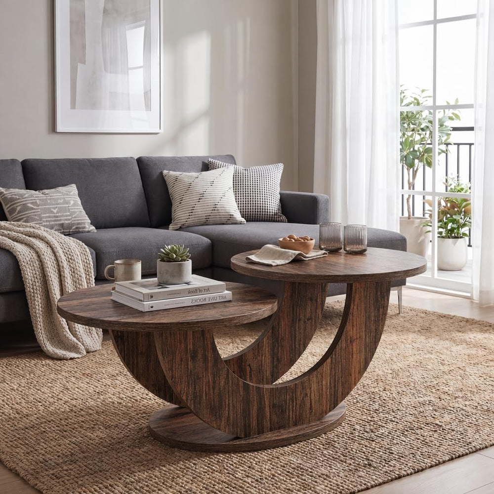 Tribesigns 45.3" Round Wood Coffee Table, 2-Tier Farmhouse Center Table