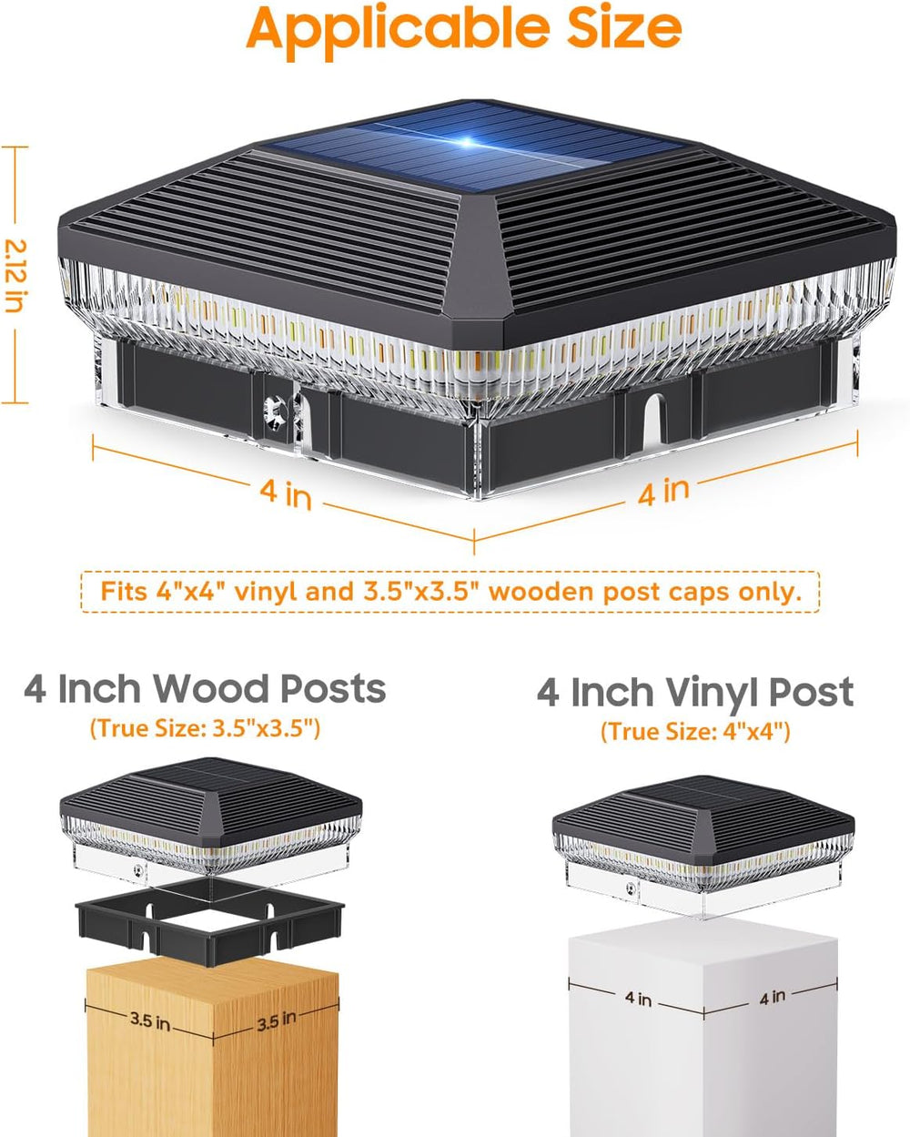 12 Pack 4x4 Solar Post Cap Lights with 3 Modes, 40 LEDs Fence Post Solar Ligh...