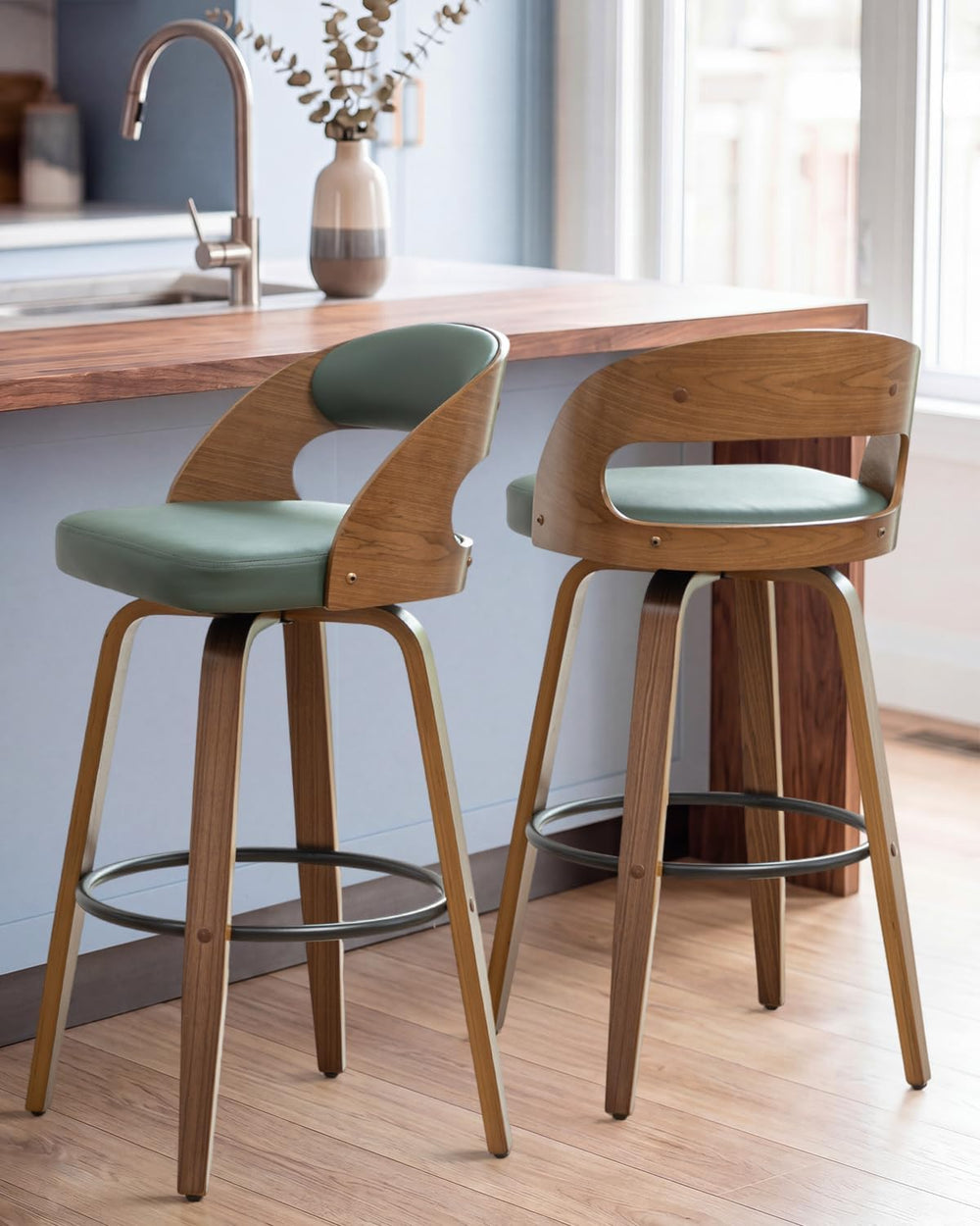 AQG Swivel Bar stools Set of 2 Bar Chairs 26" Counter Height Mid-Century...