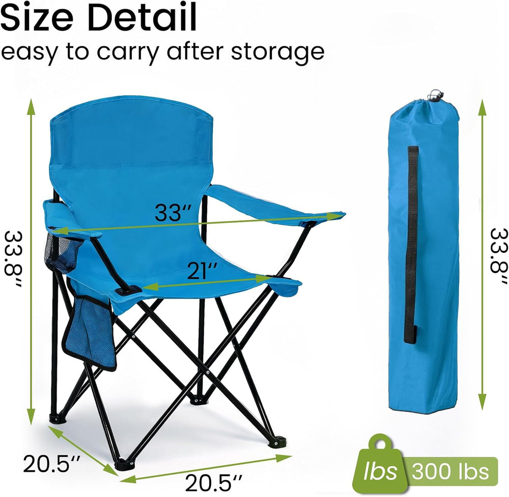 Camping Chair 2 Pack Portable Folding Chair, Supports 300lbs, Light Blue