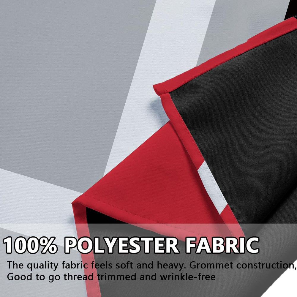 Modern Black Red Curtains, Geometric Blackout Window Panels, 52 x 84 Inch