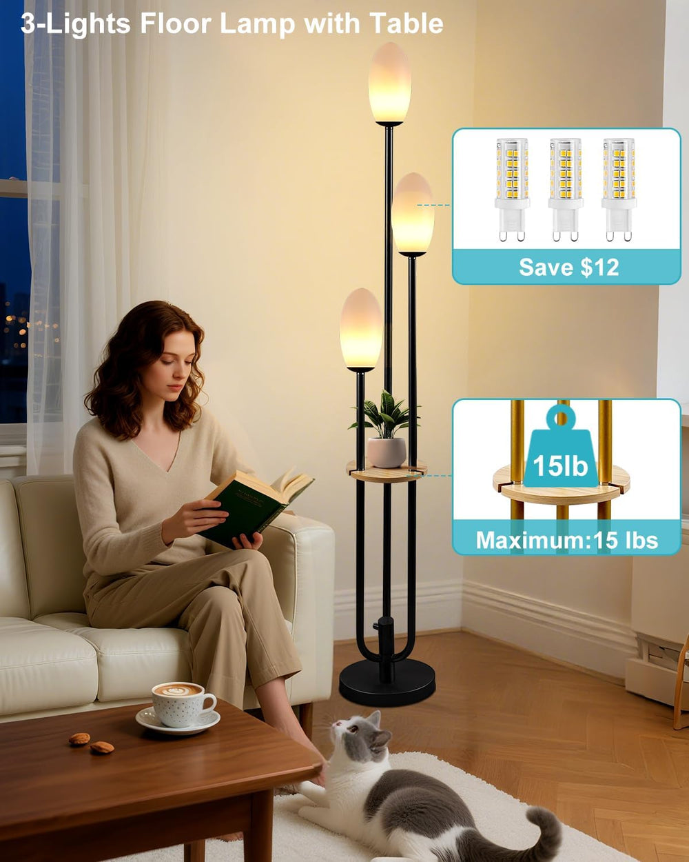 Lightdot LED Floor Lamp Dimmable Globe Floor Lamps with Shelf Mid Century Mod...