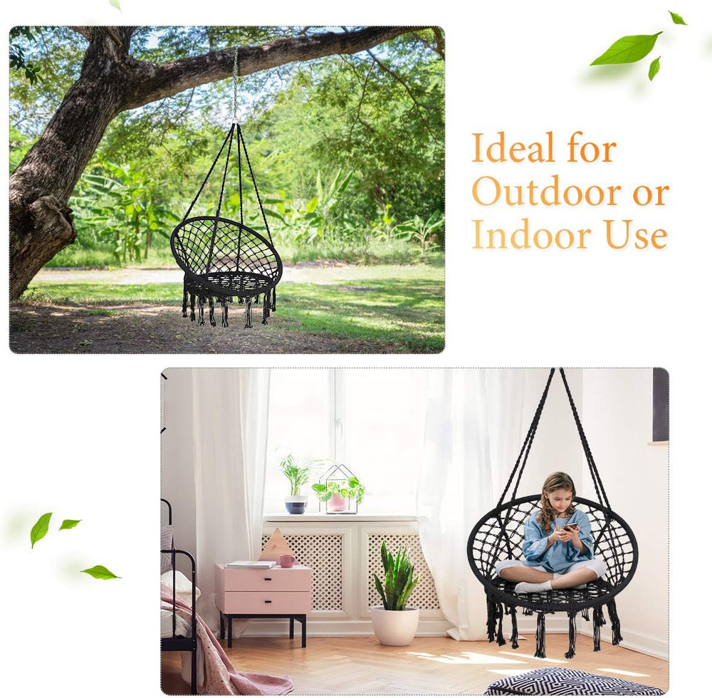 DORTALA Hammock Chair, Cotton Rope Macrame Hanging Swing Chair W/Metal Hoops ...