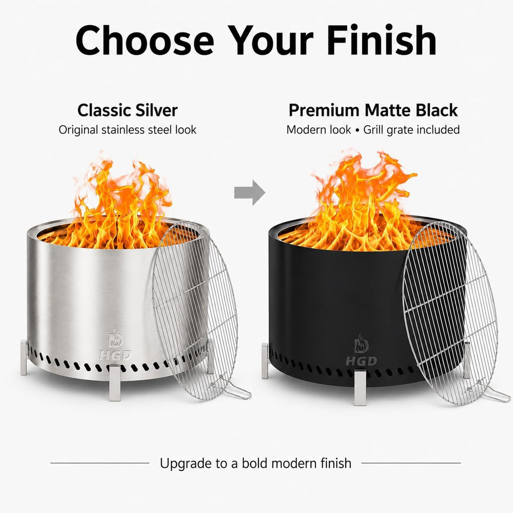 HGD 28 Inch Smokeless Firepit with Stand & Grill Rack, Large Stainless St...