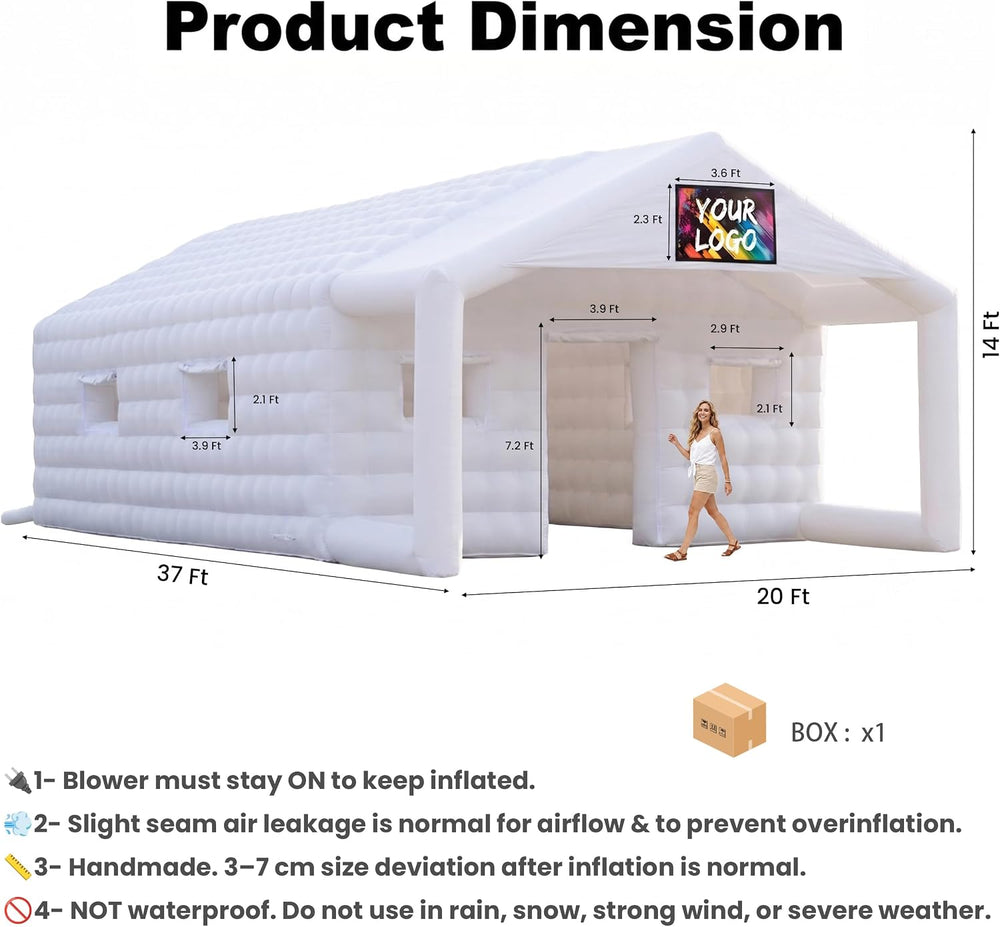 37×20×13Ft White Inflatable Nightclub, Blow up Party Tent with Blower