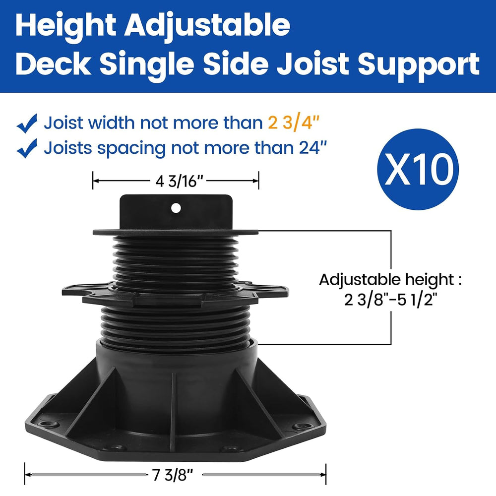 Muzata 10 Pack Deck Support Pedestal, Adjustable Height 2.4"-5.5" M065