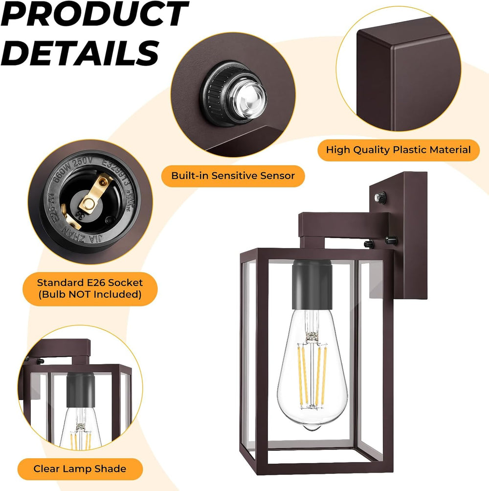 FOLKSMATE 3 Pack Dusk to Dawn Outdoor Wall Sconce, Dark Chocolate