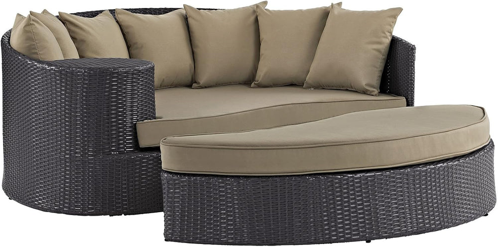 Modway Convene Wicker Rattan Outdoor Patio Poolside Sectional Sofa Daybed wit...