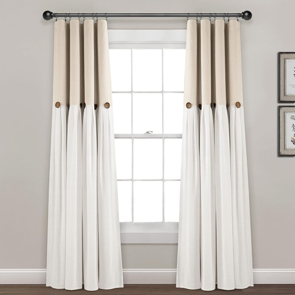 Lush Decor Linen Button Window Curtain Panel, Single, 40" W x 84" L...