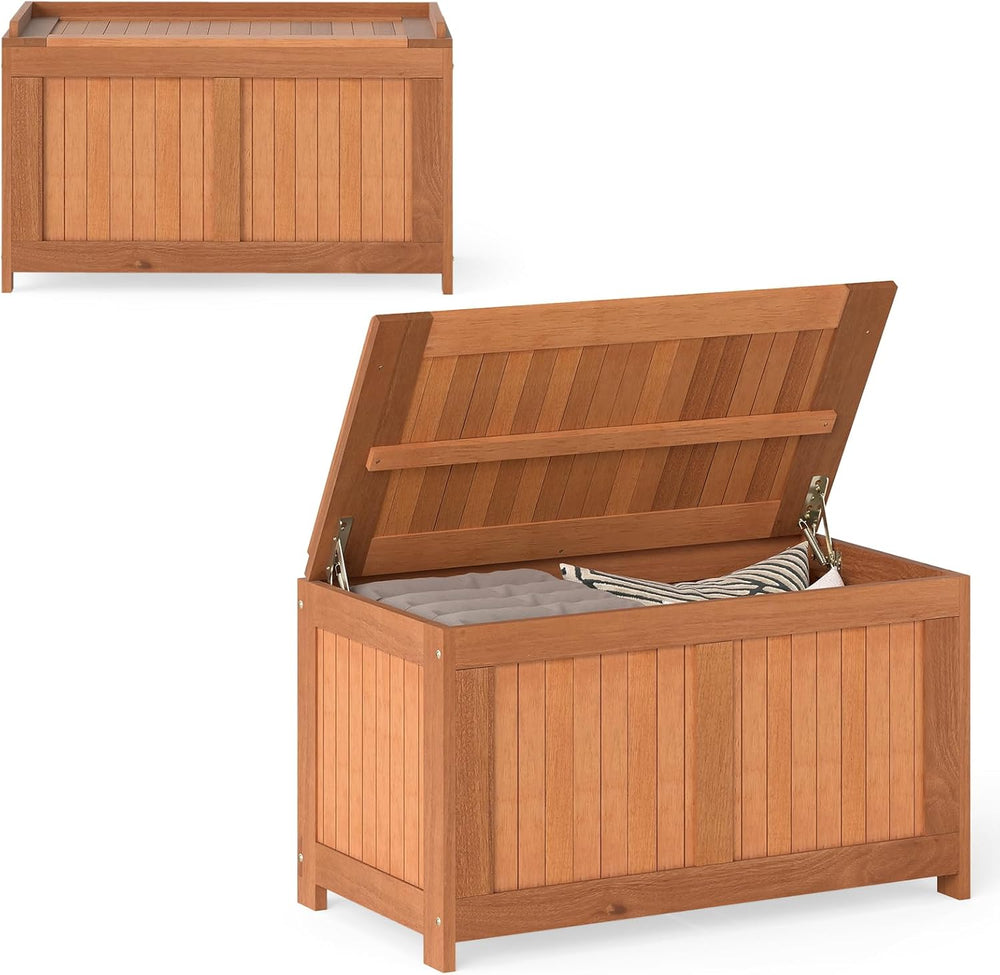RELAX4LIFE Wood Deck Box, 52 Gallon Backyard Storage Bin Container for Patio ...