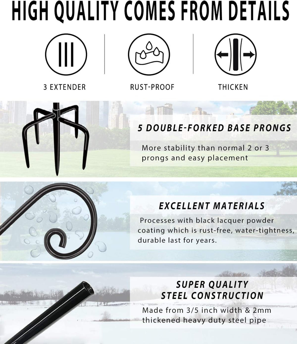 Artigarden Outdoor Shepherd Hooks 76 inch Tall for Bird Feeder (2 Packs), Adj...