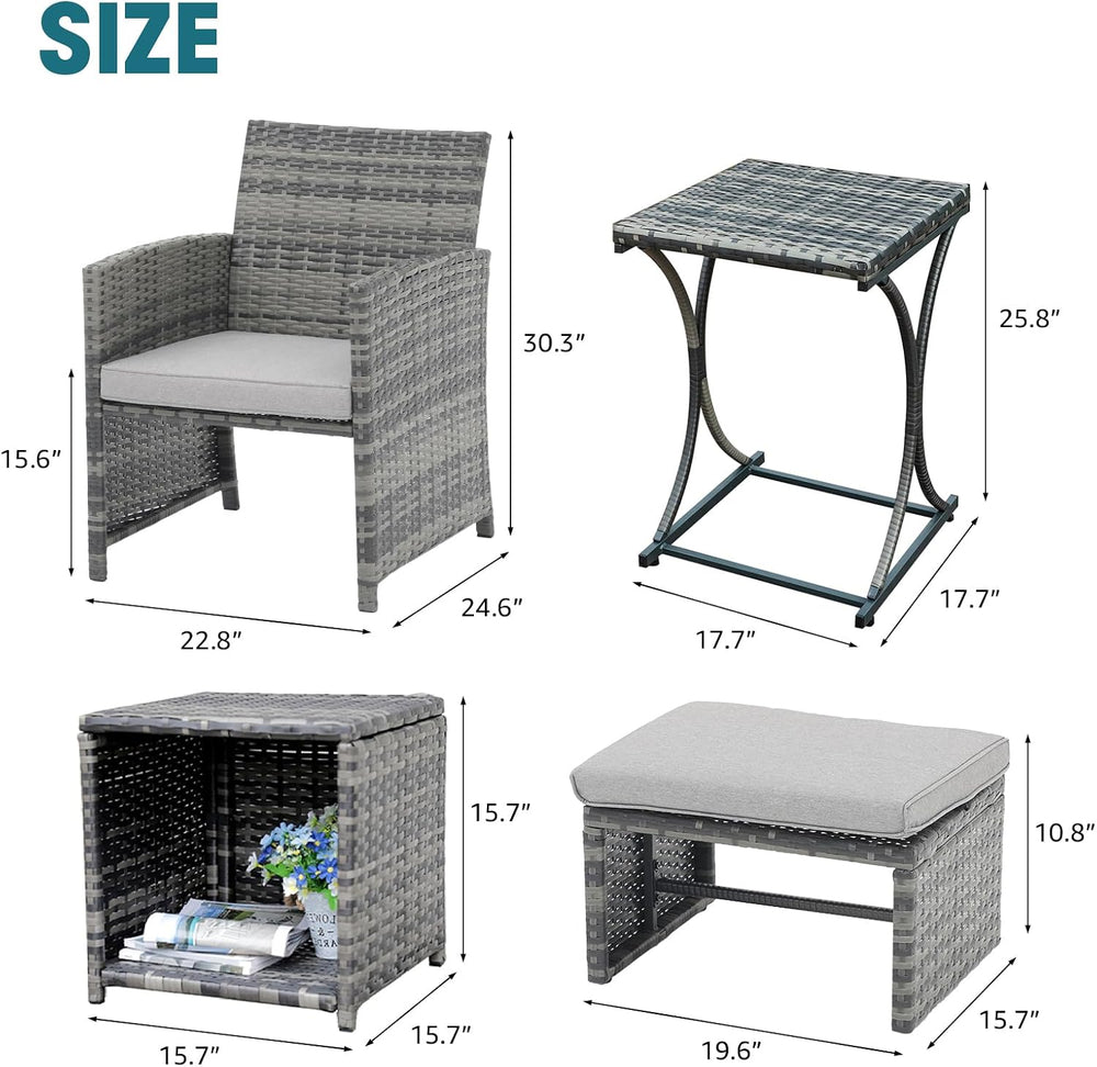 OC Orange-Casual 6 Pcs Wicker Patio Furniture Set with Ottomans, Light Grey