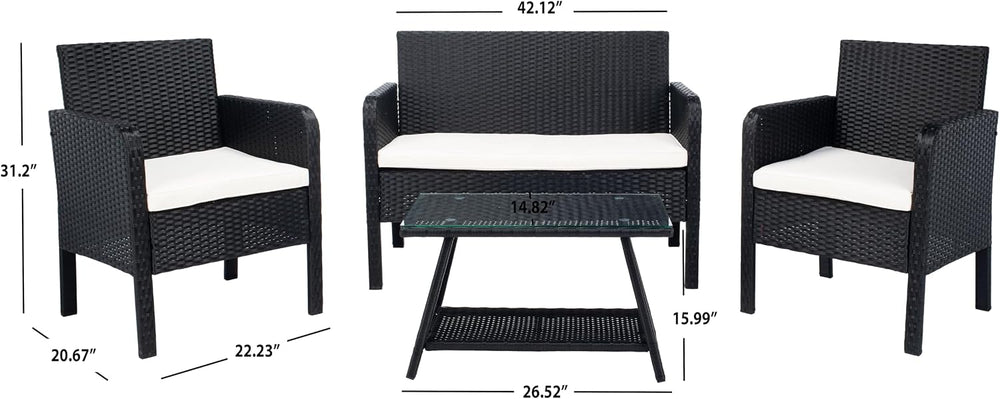 SAFAVIEH PAT7505A Collection Aboka Black and Beige 4-Piece Outdoor Living Pat...