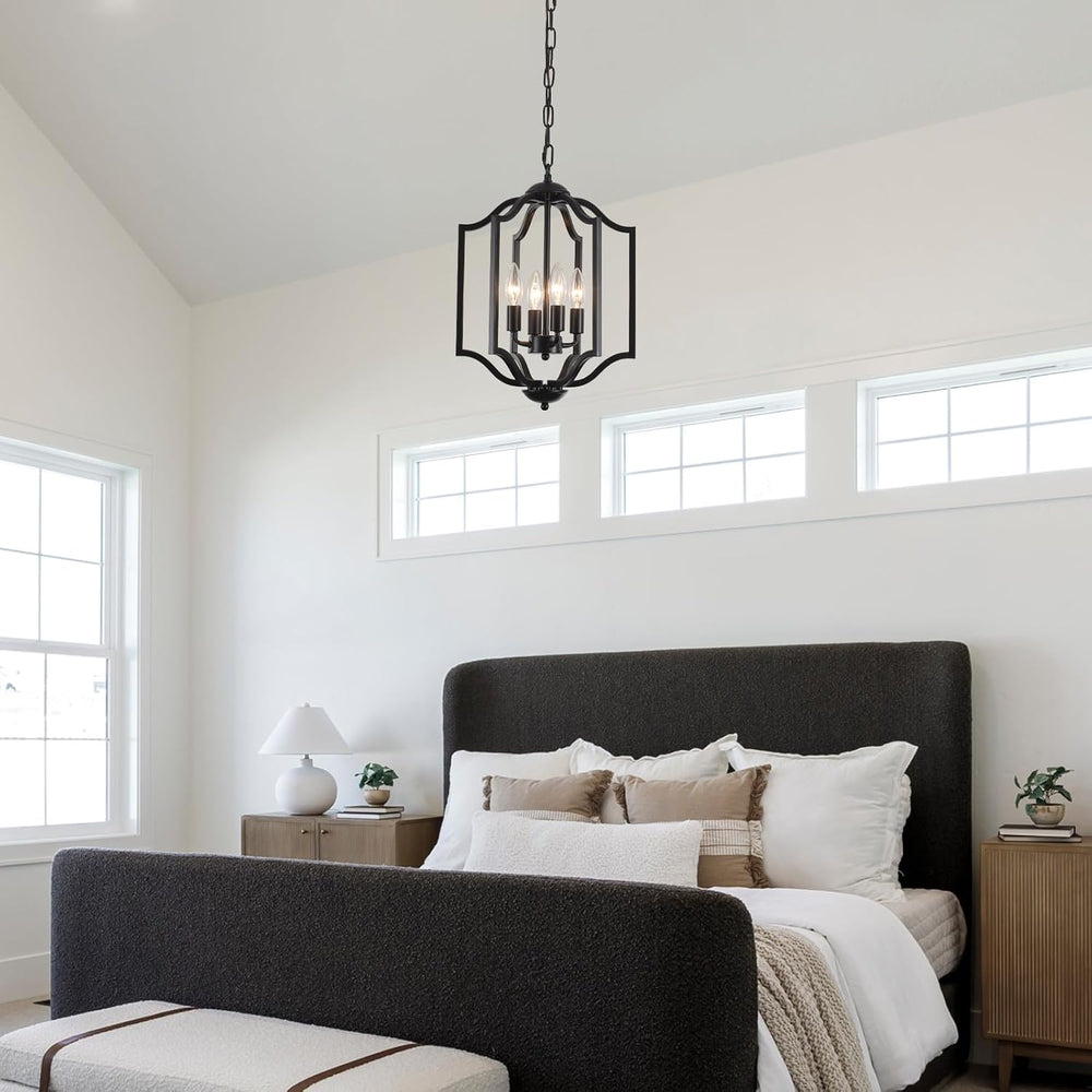 Black Chandelier Light Fixture, 4-Light Farmhouse Chandelier Dining Room Ligh...