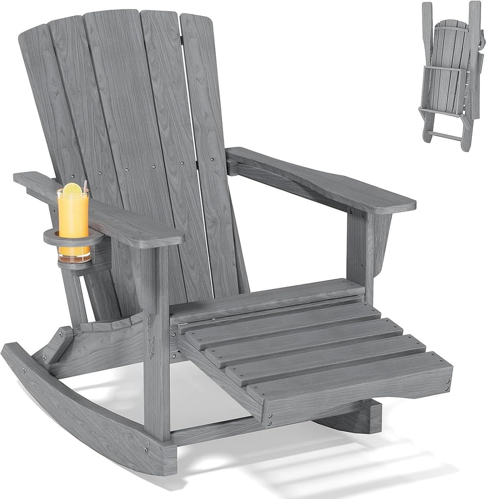 Adirondack Rocking Chair with Retractable Ottoman,Outdoor Folding Adirondack ...