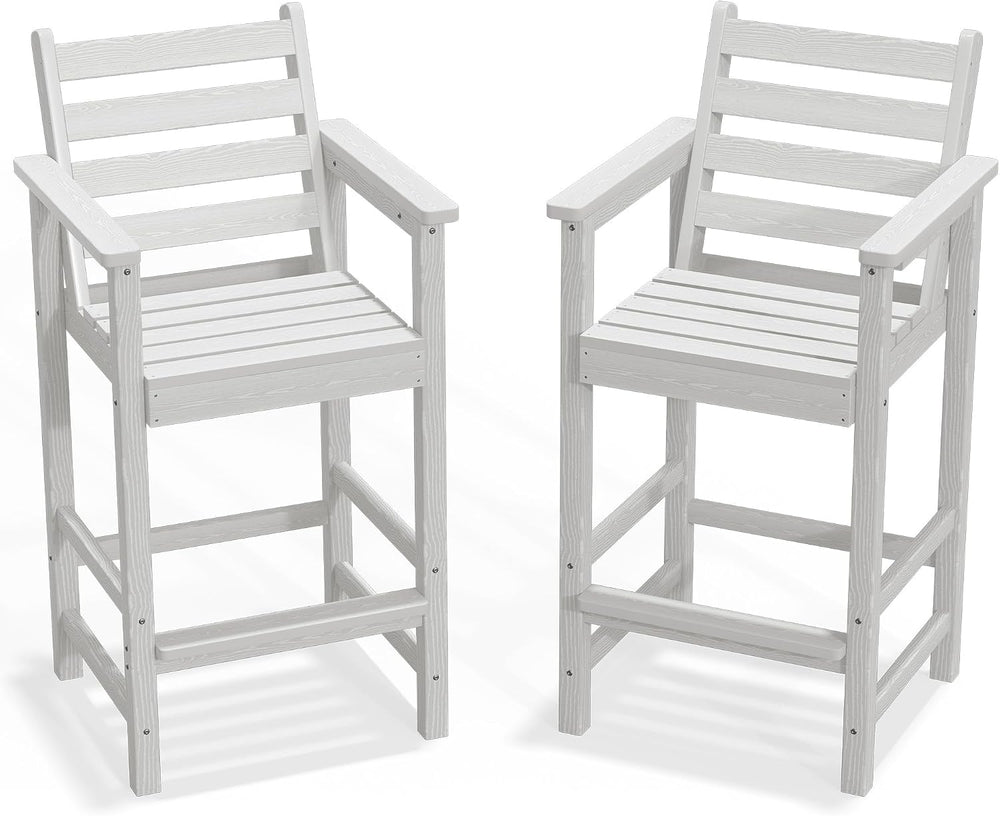 PLUUV All Weather HDPE Adirondack Bar Height Chairs Set of 2,White