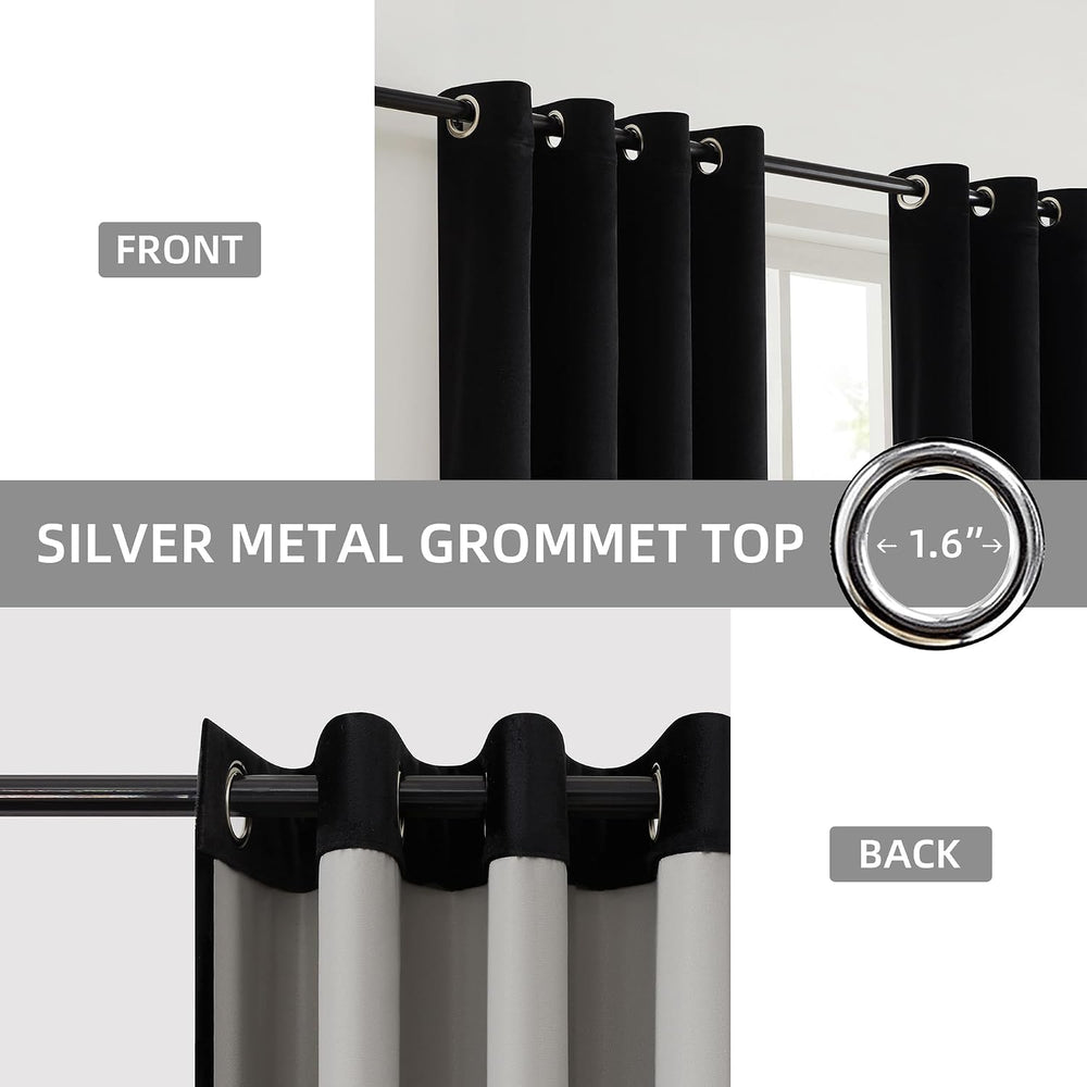 BULBUL Black Gold 100% Full Blackout Velvet Curtains,63 inches Long Modern Li...