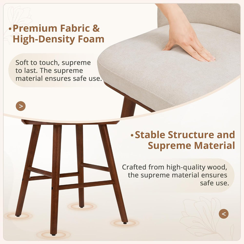 LUE BONA Bar Stools Set of 2, 27.6" Wooden Legs, Fabric in Beige