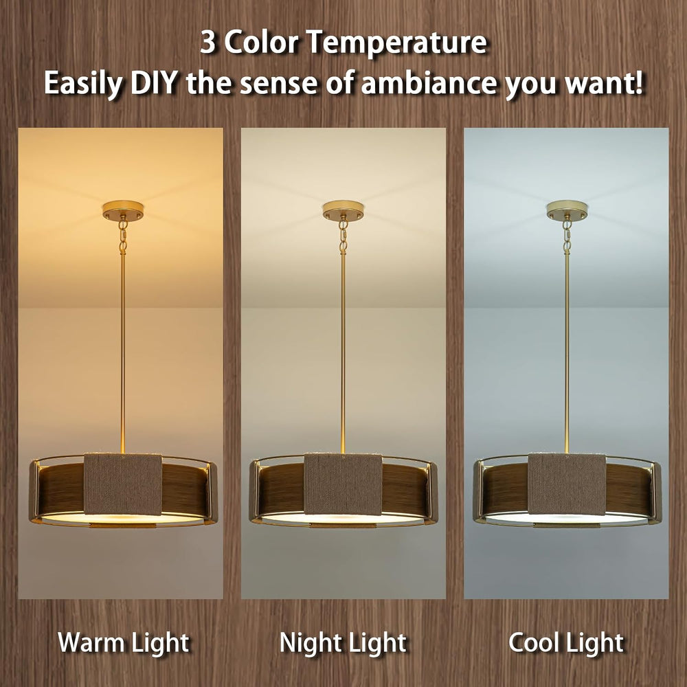Modern Rattan Chandelier, 4-Light 2-Layer Shade Gold Chandelier Rustic 19.7&#...