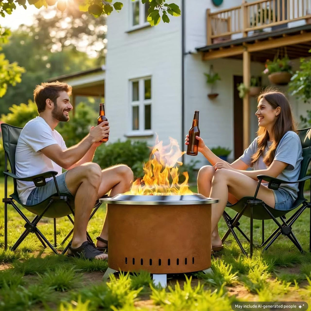 Verdeluxe 22 Inch Smokeless Fire Pit Stainless Steel Firepit with Cover