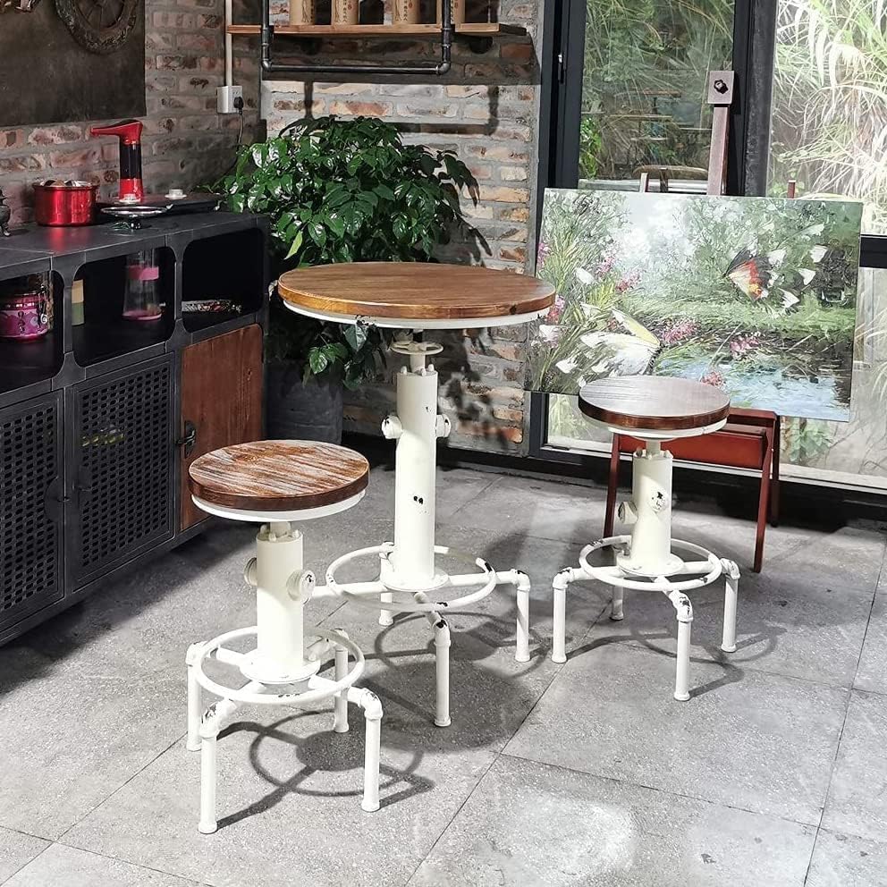 Topower 3 Piece Pub bar Set Vintage Industrial Round bar Table and Stools for...