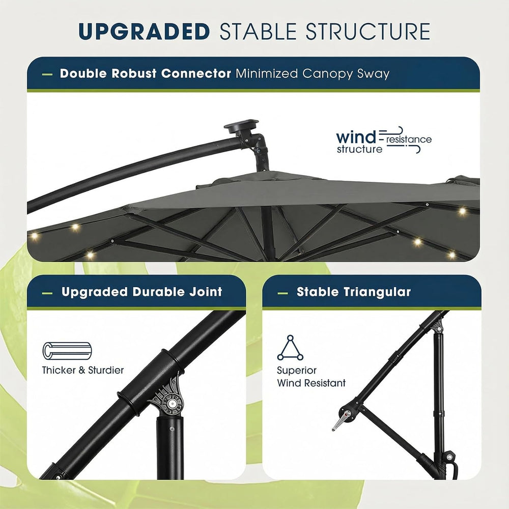 wikiwiki 10ft Solar LED Offset Patio Umbrella, Outdoor Cantilever Patio Umbre...