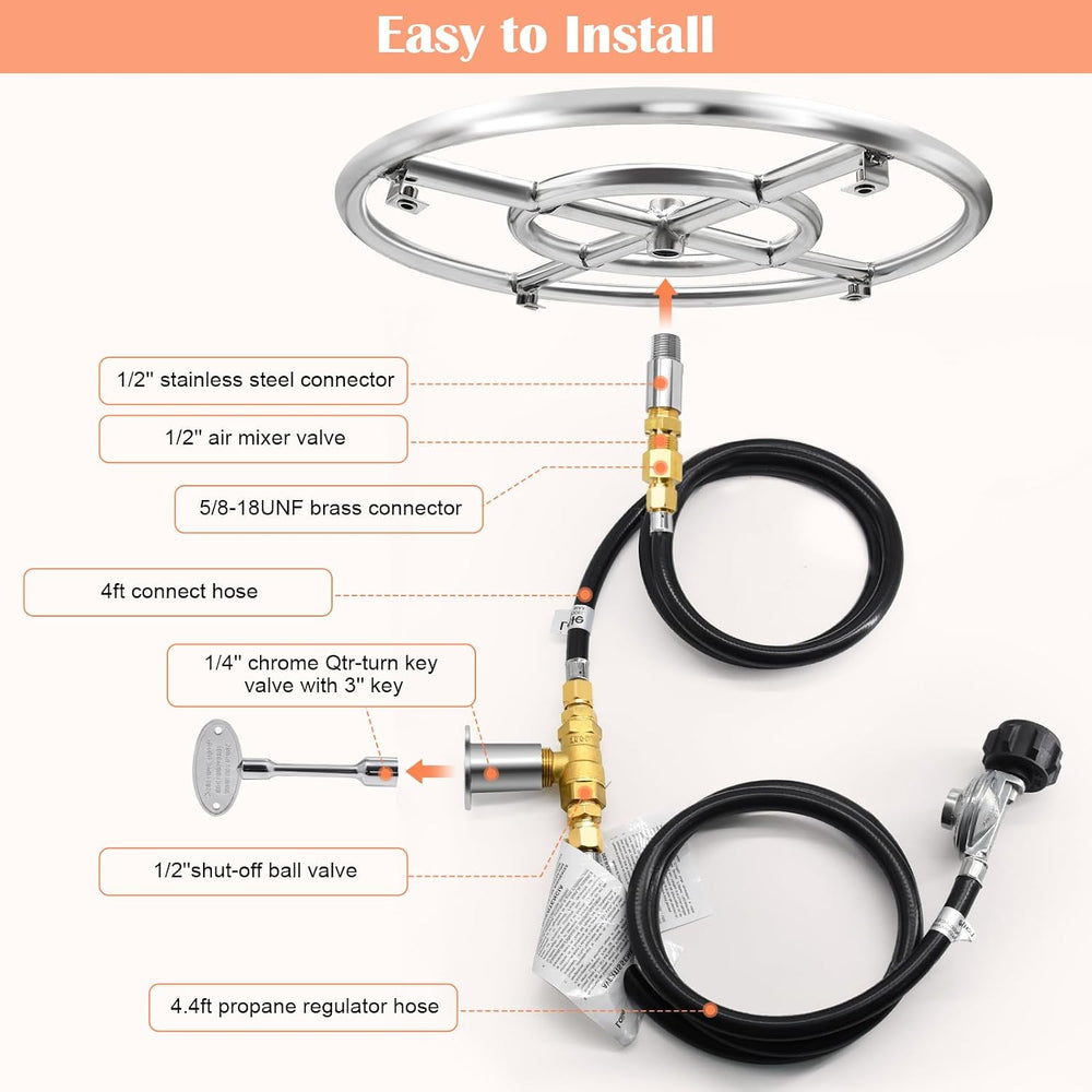 Hiorucet 12 Inch Fire Pit Burner Ring Kits, DIY Propane Gas Firepit Insert Ro...