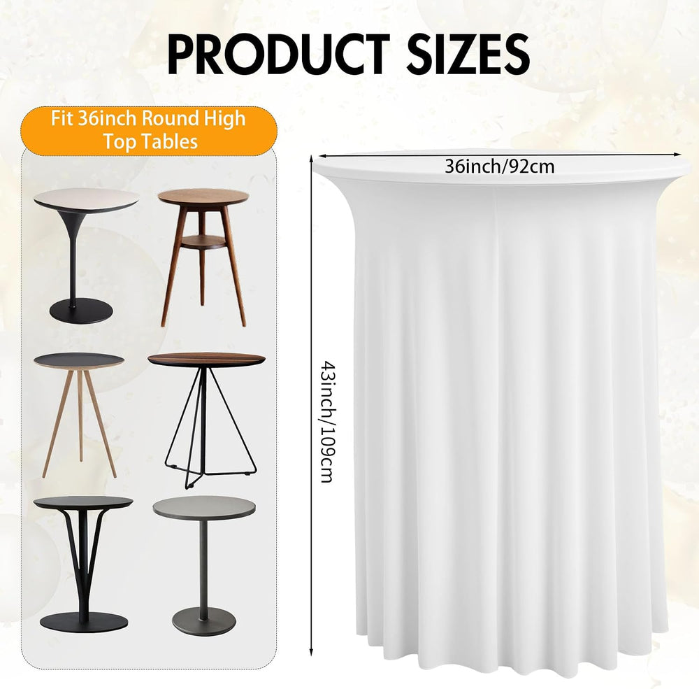 4pk White Cocktail Table Cloth Round 36×43in-High Top Highboy Bar Cocktail Ta...
