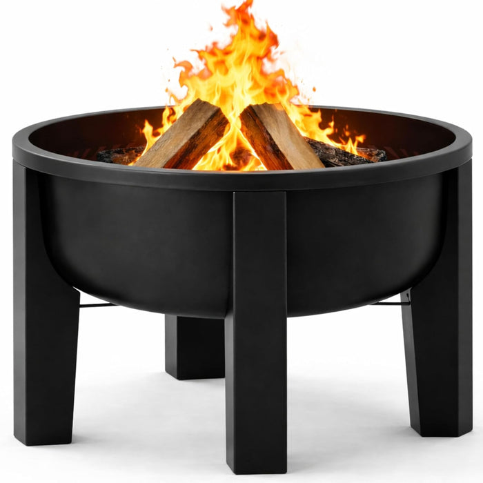 Fire Horse Wood Burning Fire Pit with Tabletop Lid – Modern Outdoor Metal Fire Pit for Patio & Backyard – Premium Heavy Duty Fire Pit Bowl with Multi-Use Side Table (Modern Bowl)