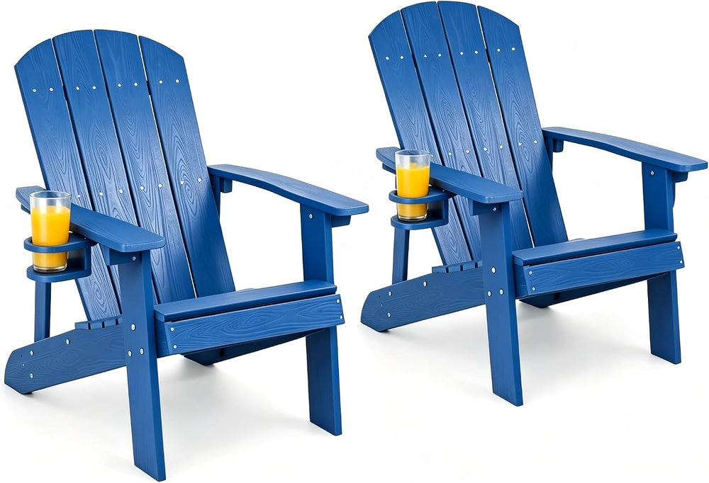 Adirondack Chairs Set of 2, Outdoor Adirondack Chair with Cup Holder, HDPE Pa...