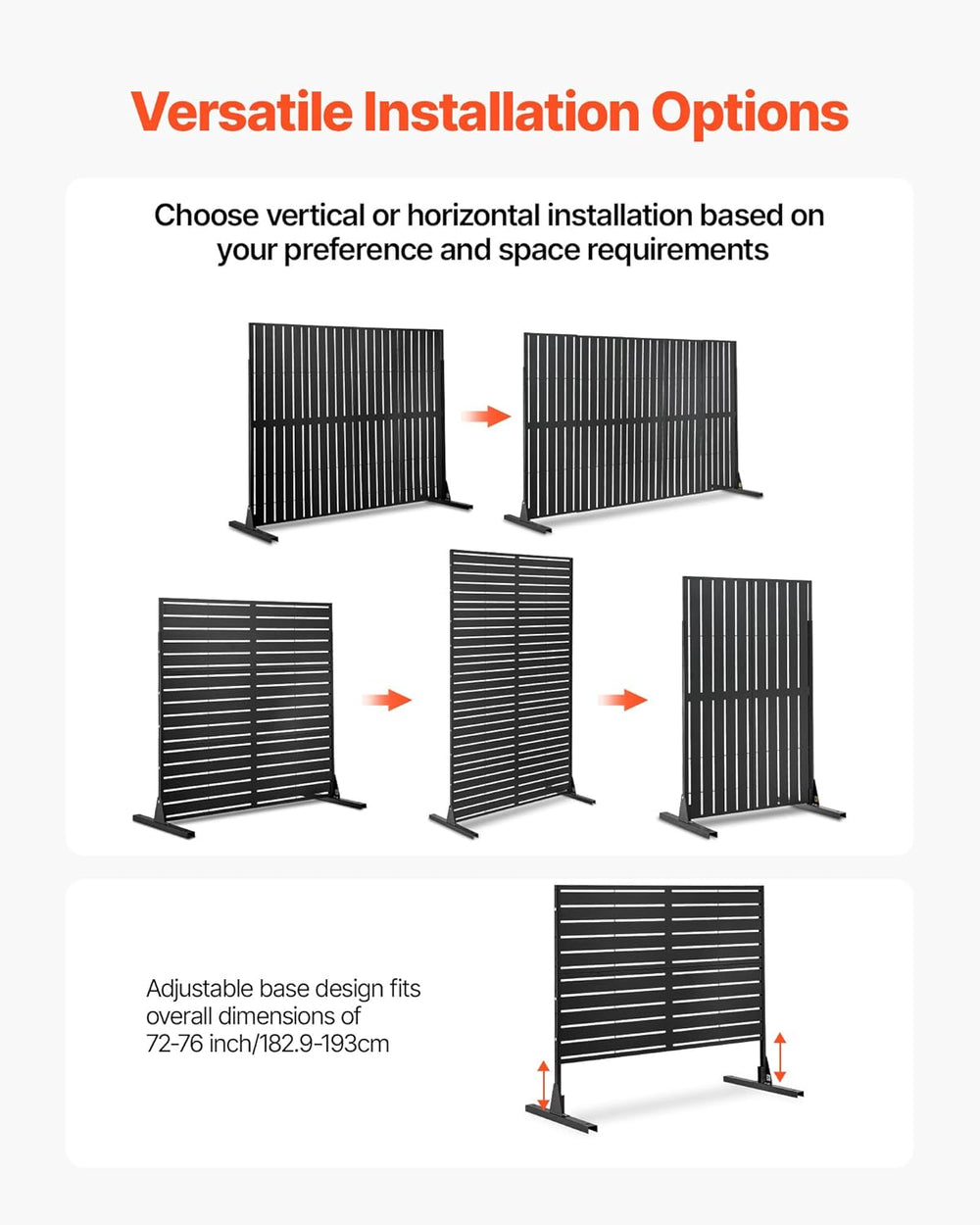 VEVOR Metal Privacy Screen, 44" W x 72" H Freestanding Modern Priva...