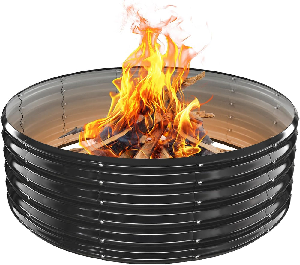 17In Tall 48 Inch Diameter Round Galvanized Fire Pit Ring/Fire Ring Black