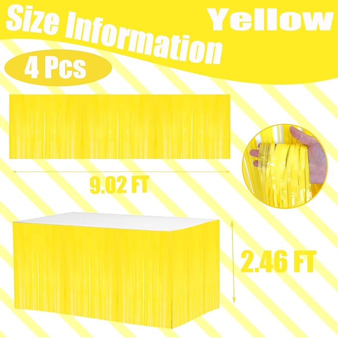 4 Pack 29x108 Inch Metallic Foil Fringe Tinsel Table Skirts for Rectangle Tab...