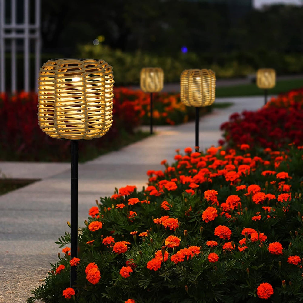 Livinlarge Solar Pathway Lights Outdoor Handmade Bamboo Weaving Garden Lights...