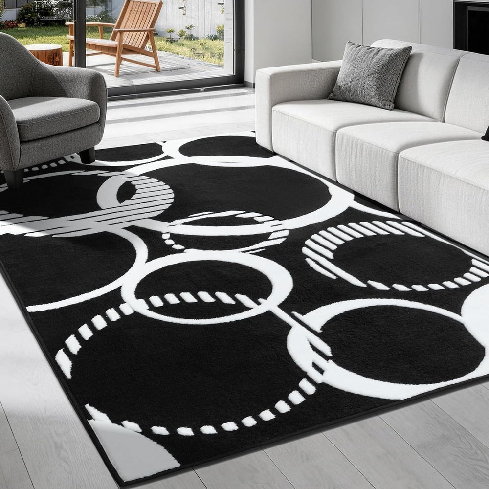 YIHOUSE Black and White Rug Washable 5x7 Area Rugs for Living Room