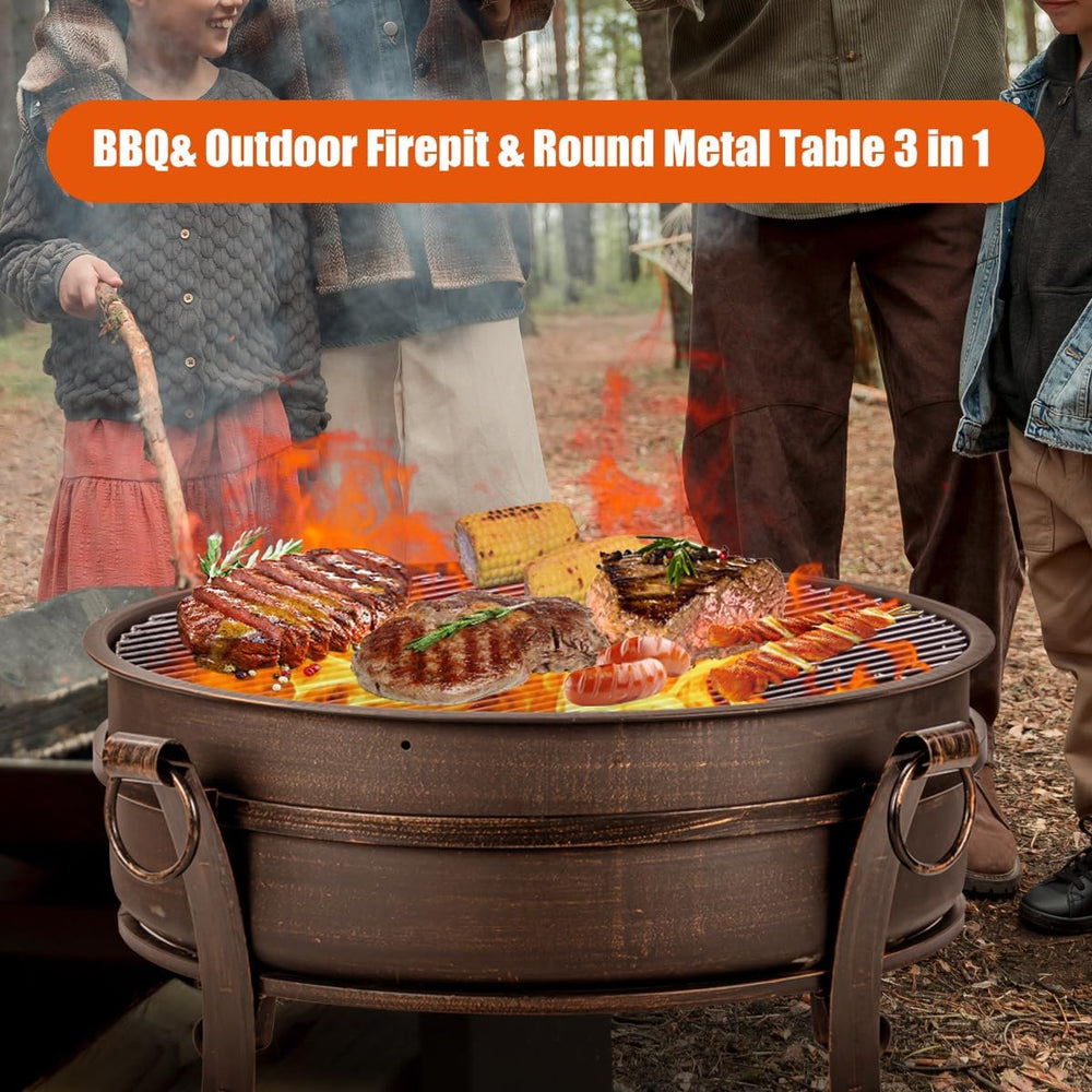 EcoNook 36 Inch Fire Pit with Grill & Lid, 3 in 1 Fire Pit
