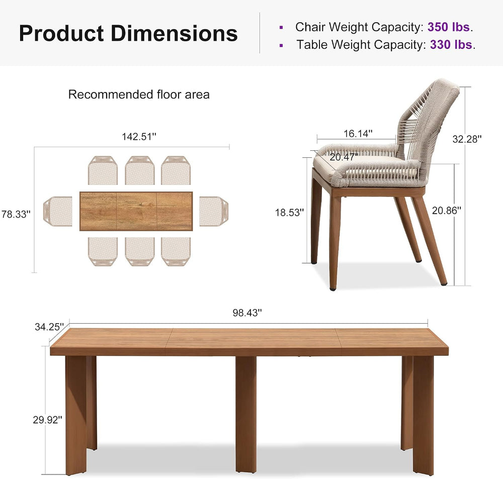 PURPLE LEAF 9 Pieces Patio Dining Set with Cushion and Backrest, Deep Teak