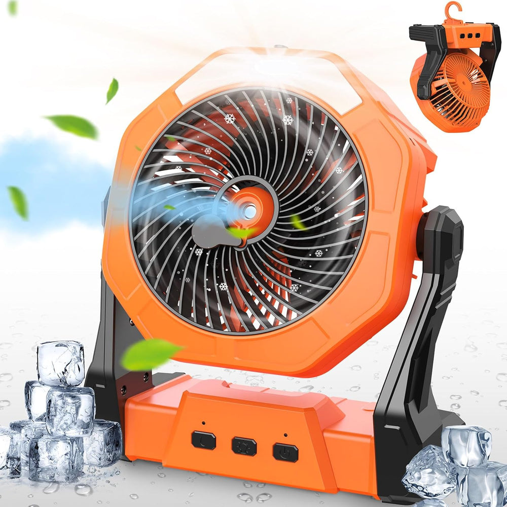 Ausic Portable Misting Fan, Outdoor Rechargeable Fan, LED Light, Hook, 35H