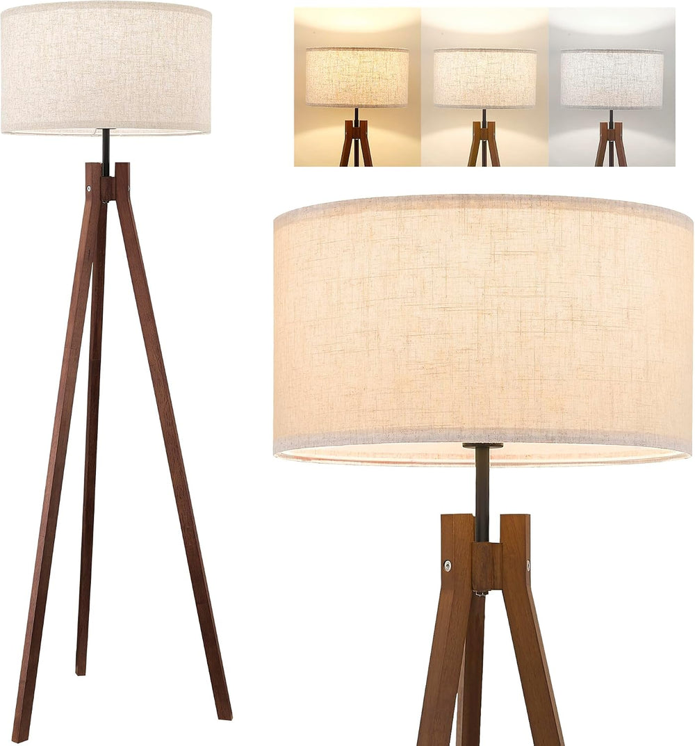 ELYONA Wood Tripod Floor Lamp, Mid Century Reading Standing Lamp with 3 Color...