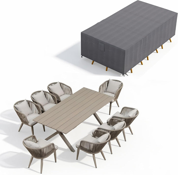 PURPLE LEAF 9 Pieces Dining Set with Cover, Table and Chairs, Champagne
