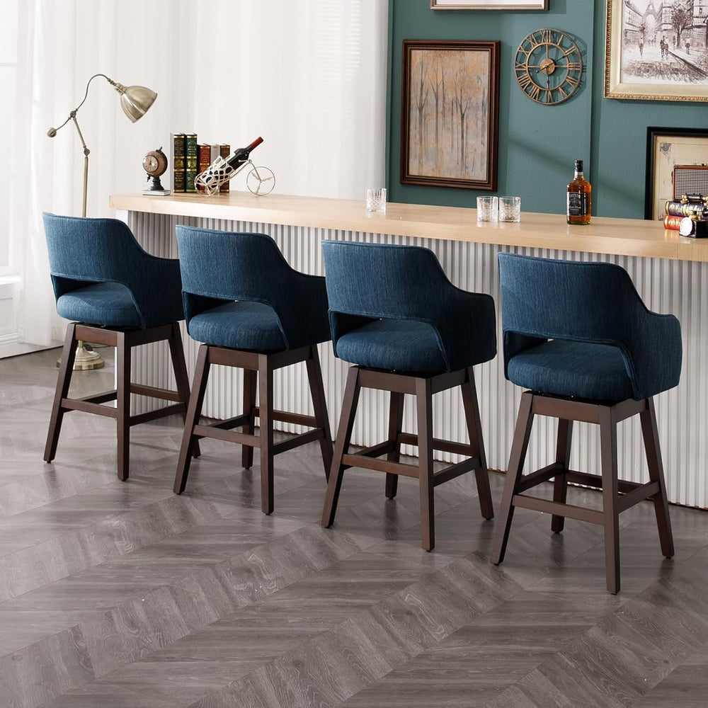 Kmax Single Swivel Counter Height Bar Stool, Blue Linen
