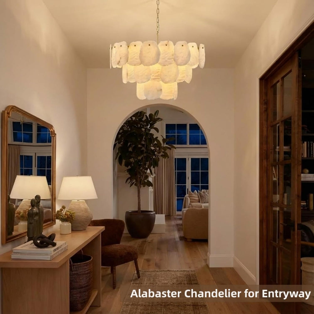 32″ Alabaster Chandelier, 16-Light Marble Round Chandelier, Modern Dining Roo...