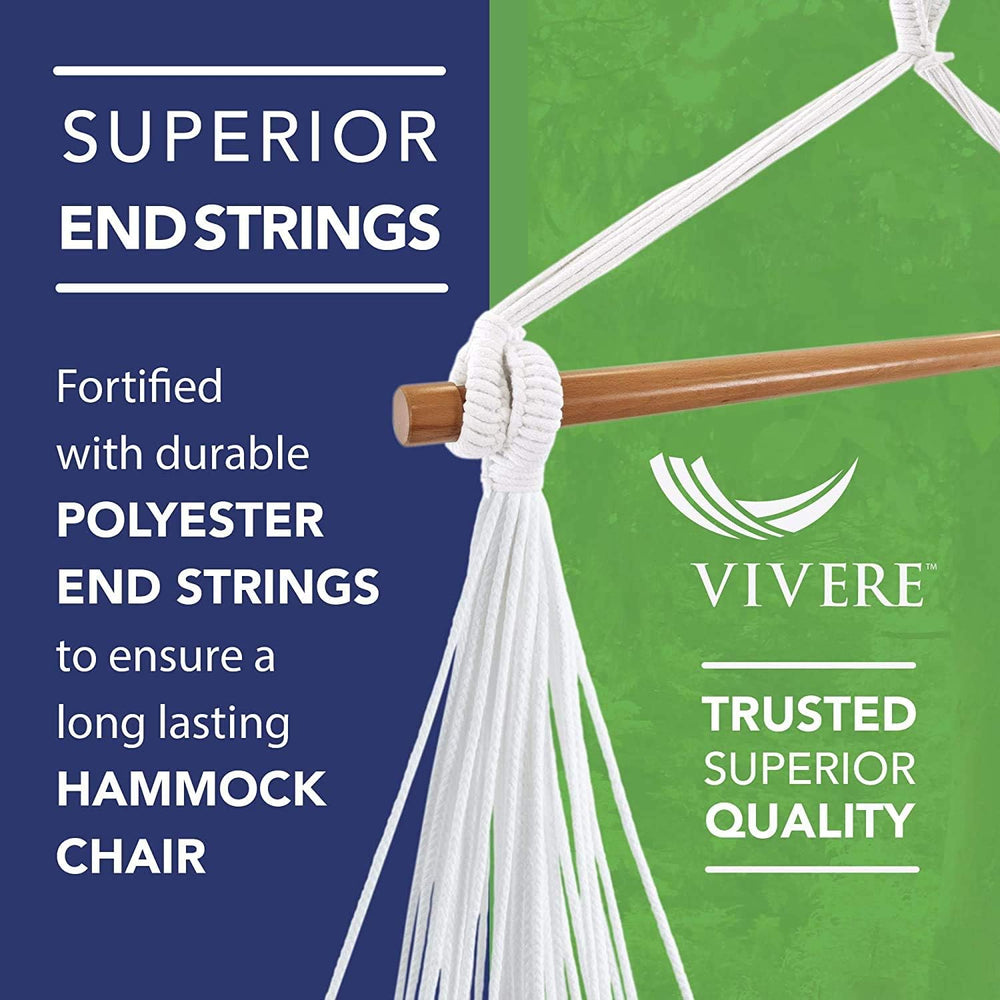 Vivere Cotton Hammock Chair with Hardwood Spreader Bar - 250 lb Capacity (Denim)