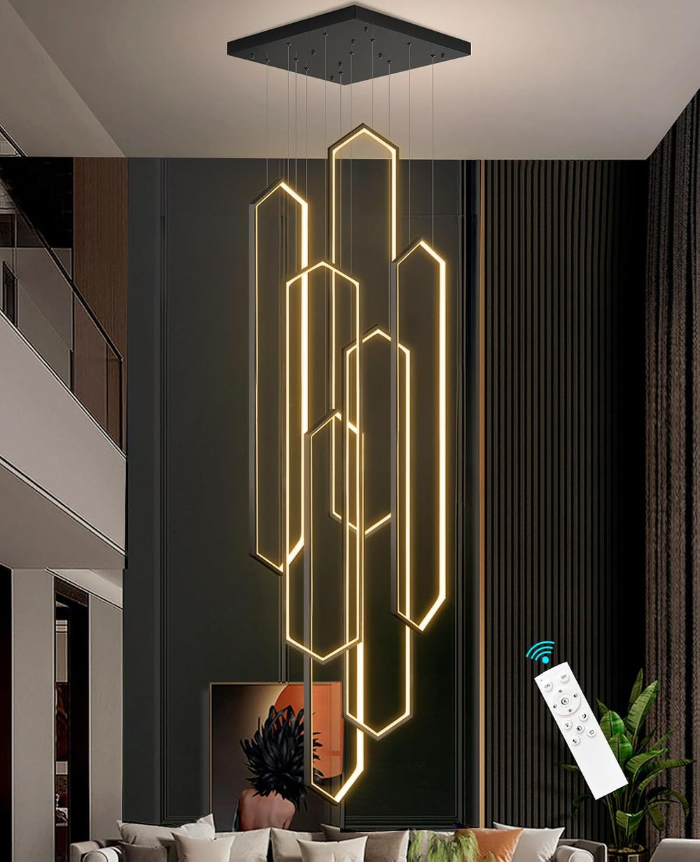 6-Rings Chandelier Modern, Black Large Contemporary LED Light for Living Room...