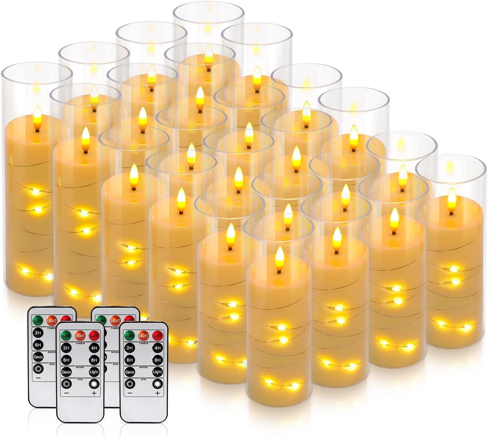 24 Pack Acrylic Flameless Candles,with Embedded Star String, Battery Operated...