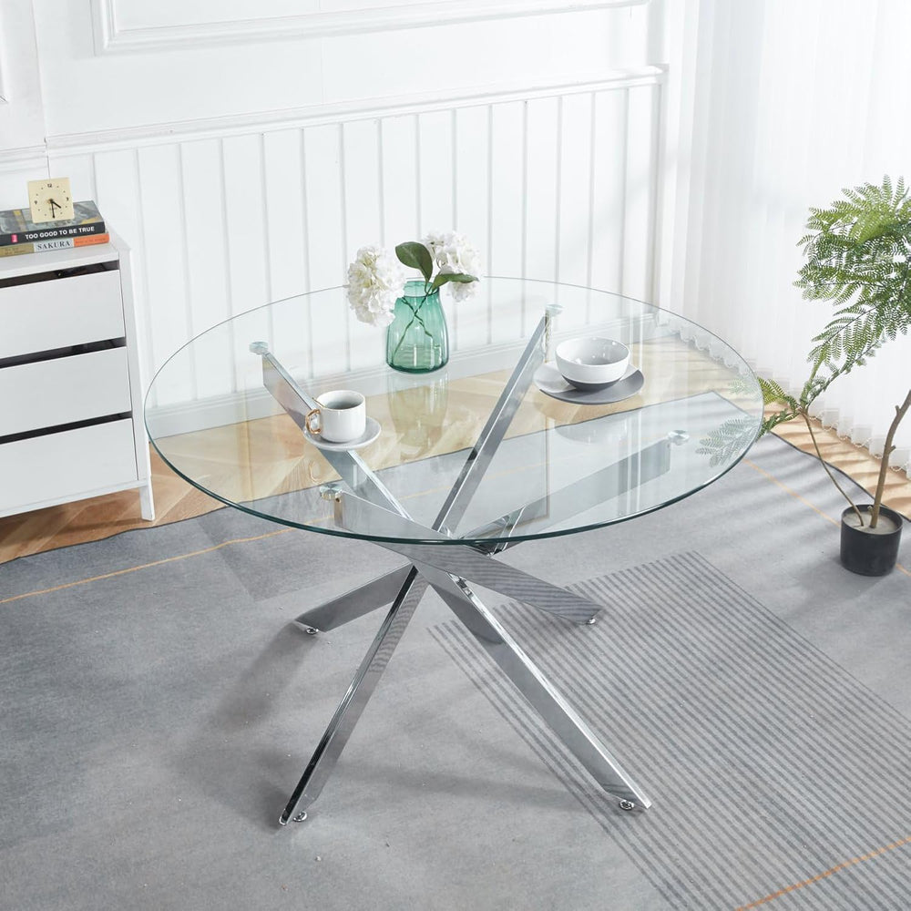 Henf 5 Piece Round Glass Dining Table Set for 4, Modern 47" Round Dining...