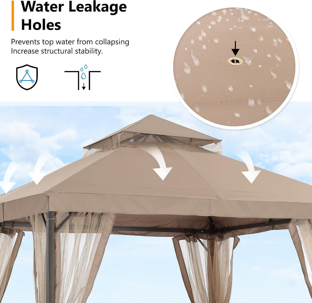 ABCCANOPY Outdoor Patio Gazebo 9x9 with Mosquito Netting, Khaki