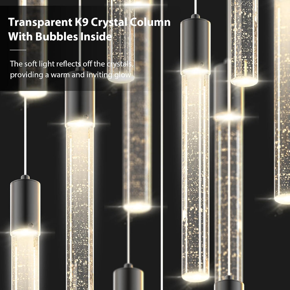 High Ceiling Crystal Staircase Chandelier: 20 Lights Black Foyer Lighting