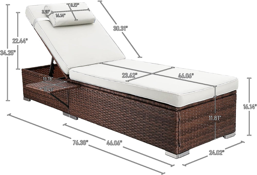 OUYESSIR Chaise Lounge Outdoor Wicker Lounge Chairs for Outside PE Rattan Pat...